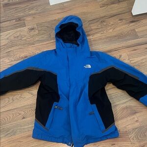 The North Face Blue and Black Hooded Jacket- fleece lined that zips in/out